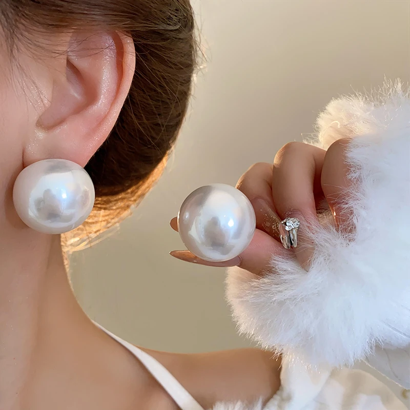 非金属仿珍珠耳饰 大珠珠耳钉耳环轻奢高级感大圆脸夸张耳饰女191