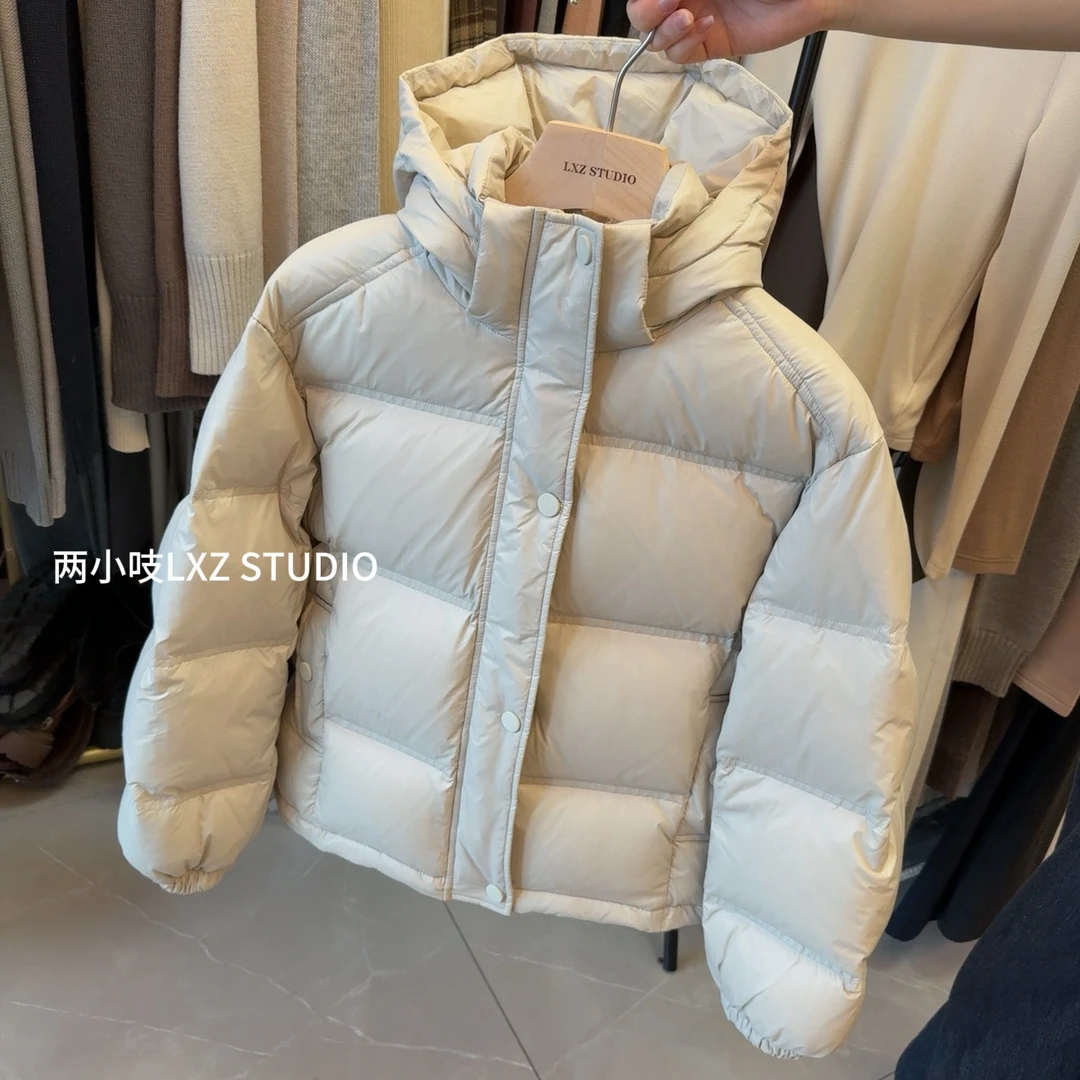 两小吱《冬日北欧》新国标90白鸭绒防水立领连帽可拆卸加厚羽绒服