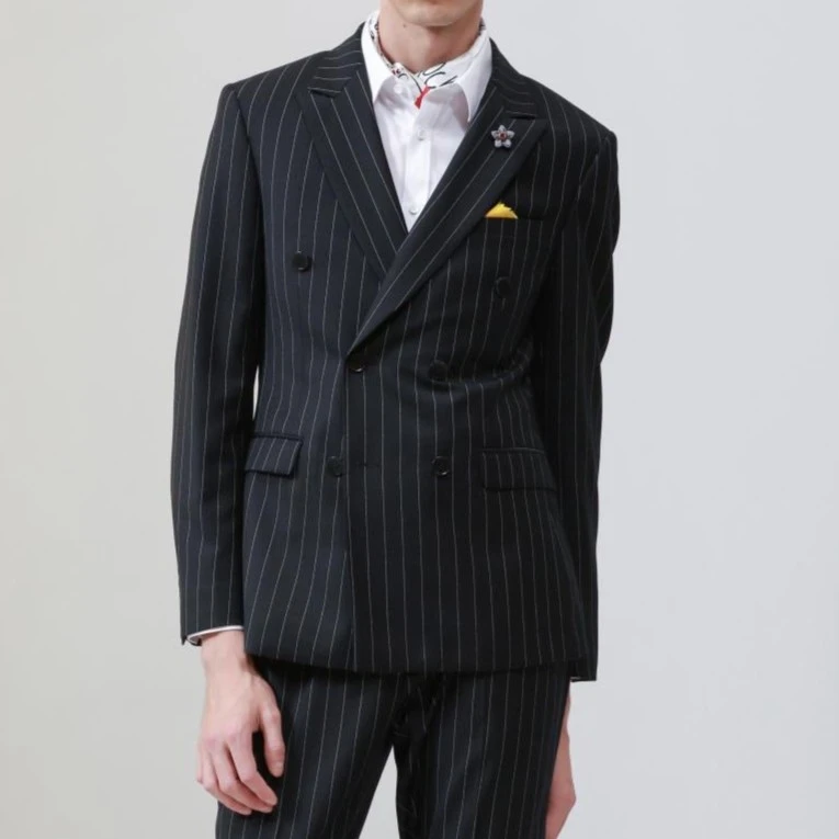 99.3绵羊毛套西黑色条纹19C#181SA