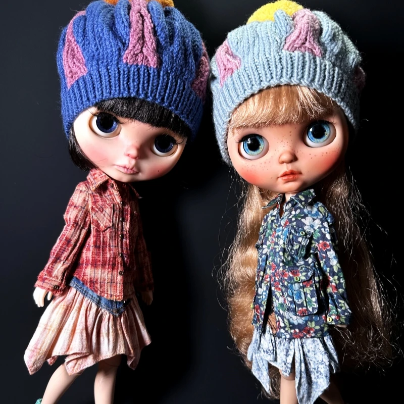 mason手作Blythe娃衣个性潮流复古休闲衬衫红蓝色ob11