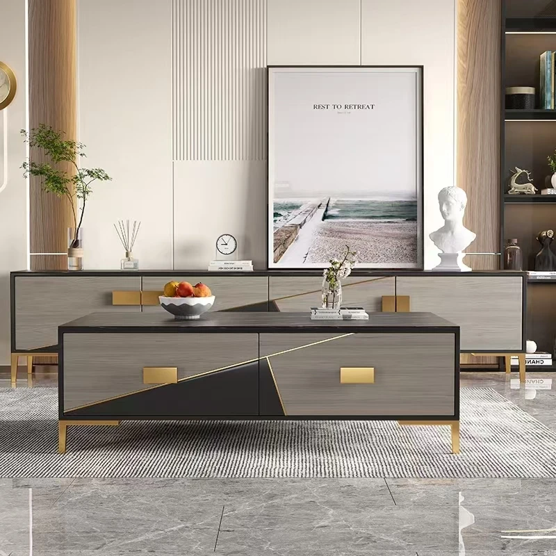 意式岩板茶几电视柜组合北欧小户型现代简约实木轻奢客厅家用边柜