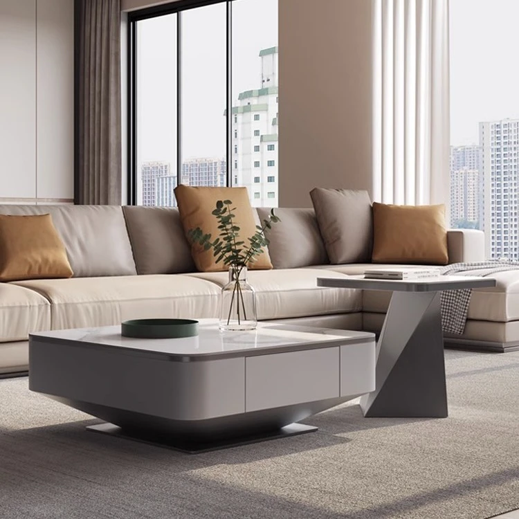 实木茶几客厅家用方形岩板小户型茶几电视机柜组合