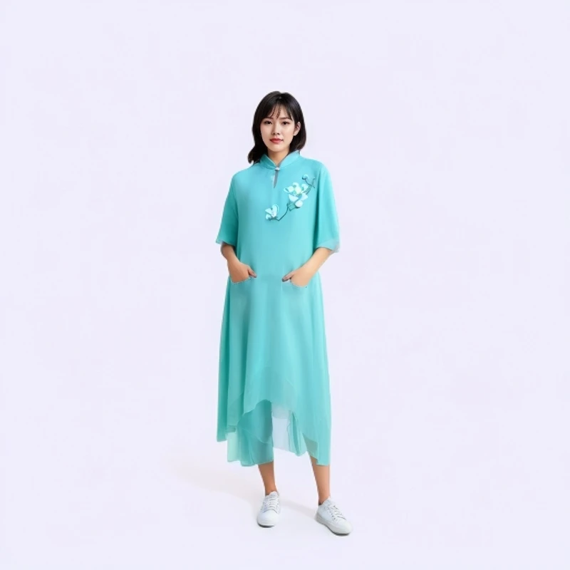 法式复古仙气超仙森系长裙收腰显瘦中长款碎花连衣裙女秋装L