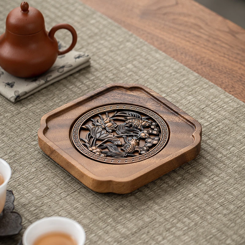 胡桃木壶承复古实木茶托干泡盘隔热垫茶壶底座家用托盘紫砂壶壶垫