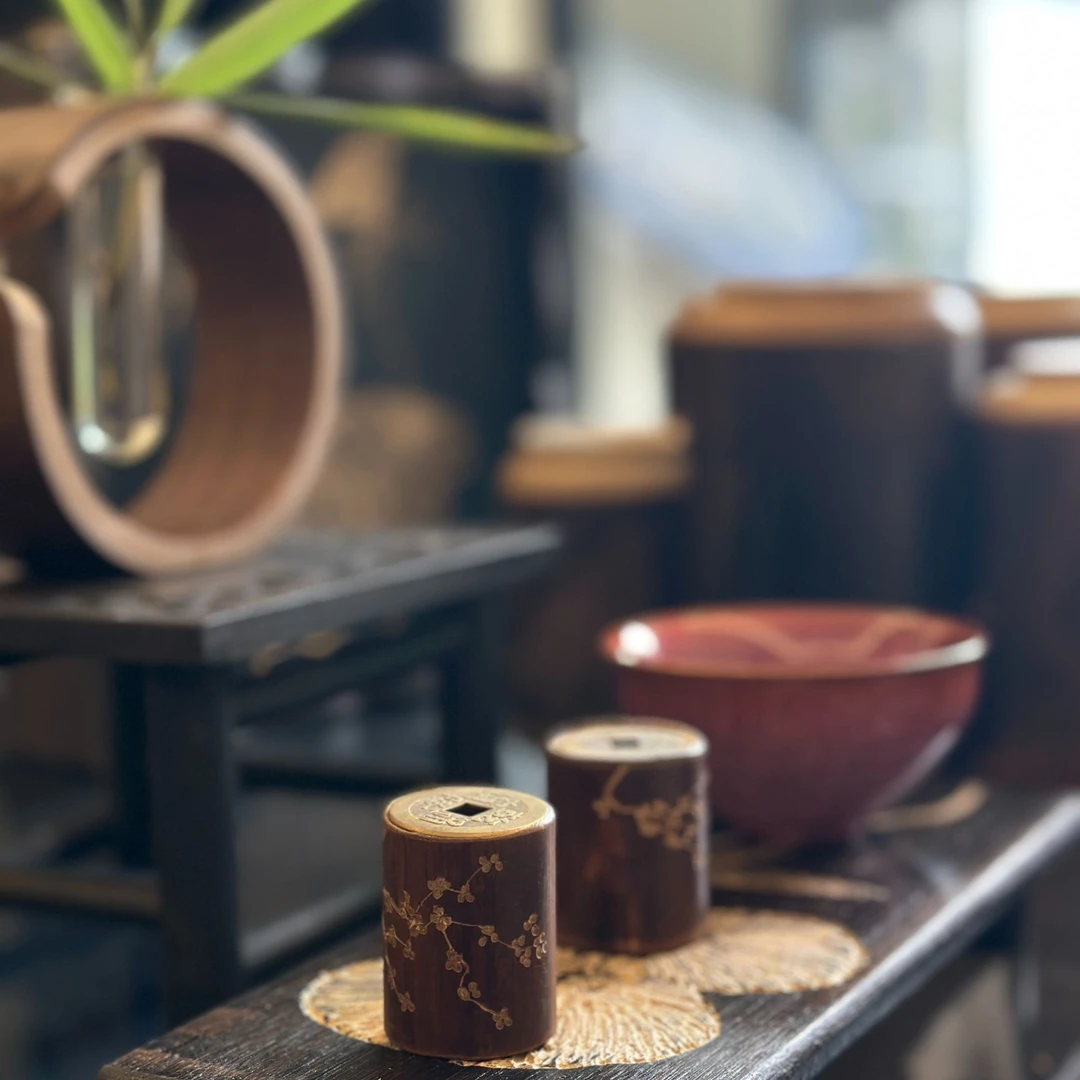 【梅须】天然竹节广西烟熏老煤竹盖置