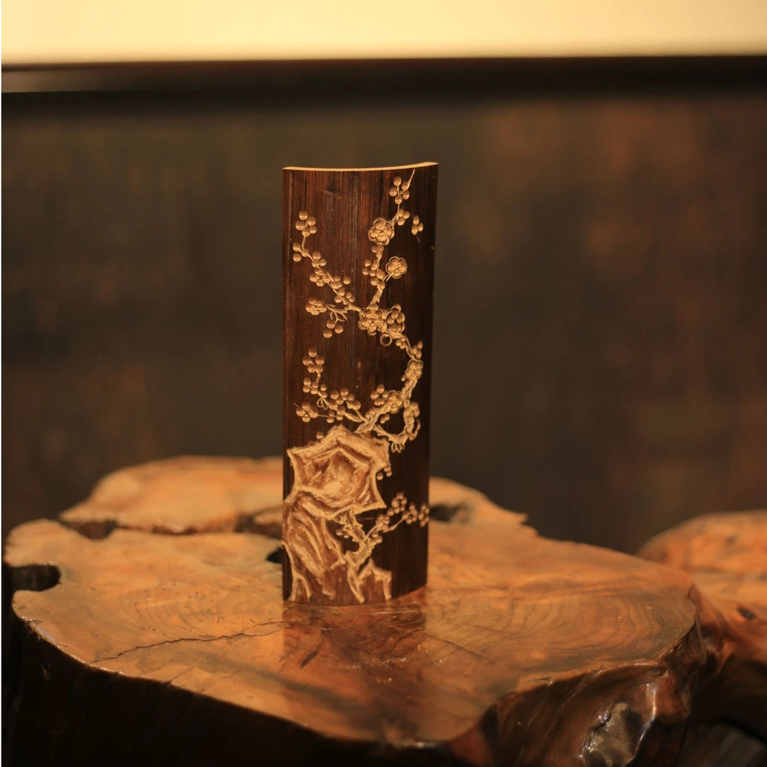 【寒梅】手雕茶则老竹雕刻手工赏茶荷套组茶道功夫茶具配件