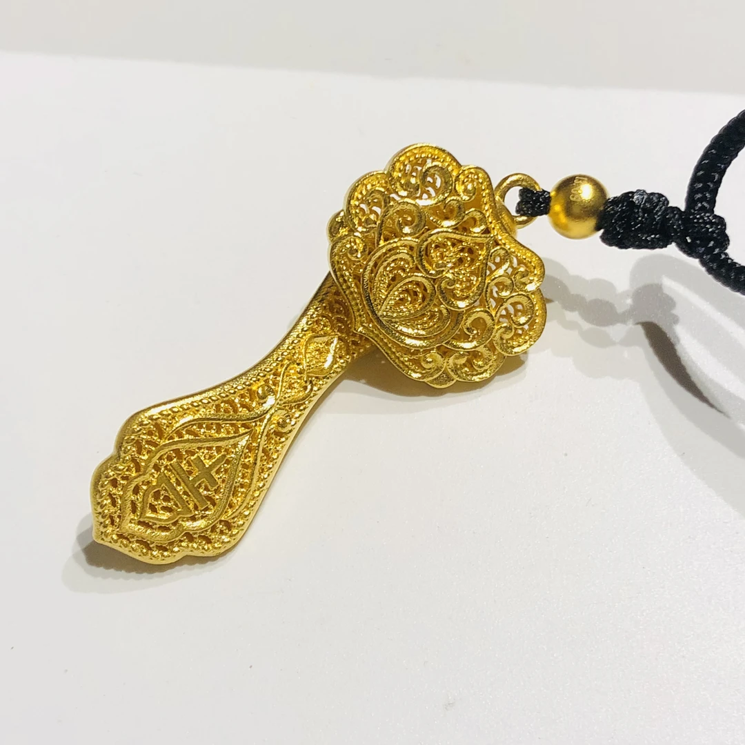 古法金如意吊坠花丝工艺国风素款传承