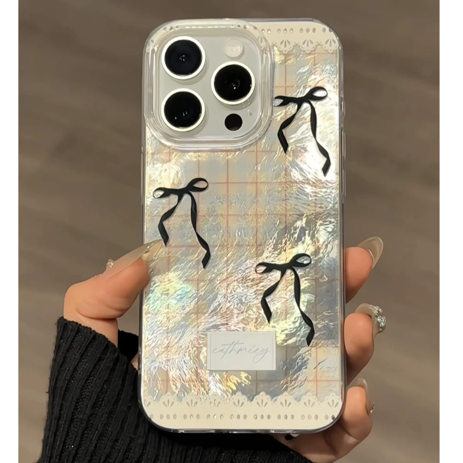 漩涡壳IMD适用15苹果iPhone16手机壳华为p70格纹蝴蝶结mate60防摔