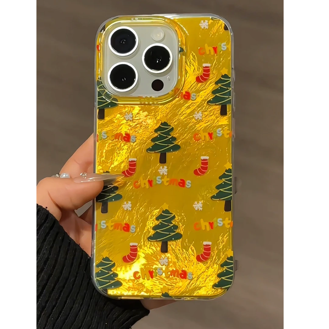 漩涡壳IMD适用15苹果iPhone16手机壳华为p满屏圣诞树元素mate60套