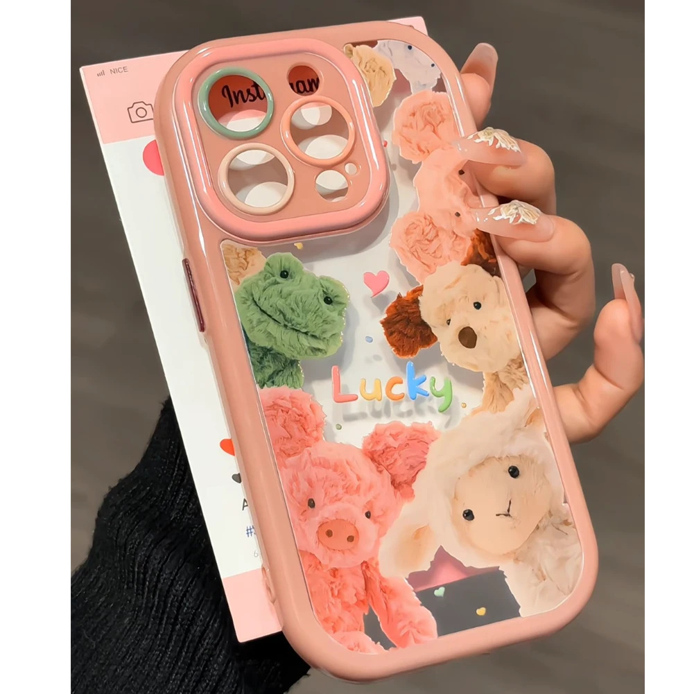 奶油壳适用iPhone16防摔华为mate60手机壳15卡通动物玩偶小米14套