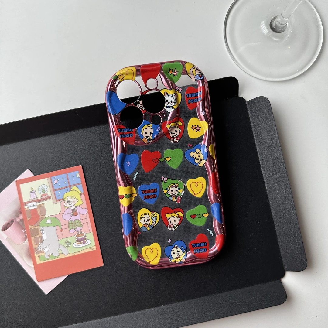 适用苹果15创意6D曲边纹iPhone14手机壳13华为原田治爱心mate防摔