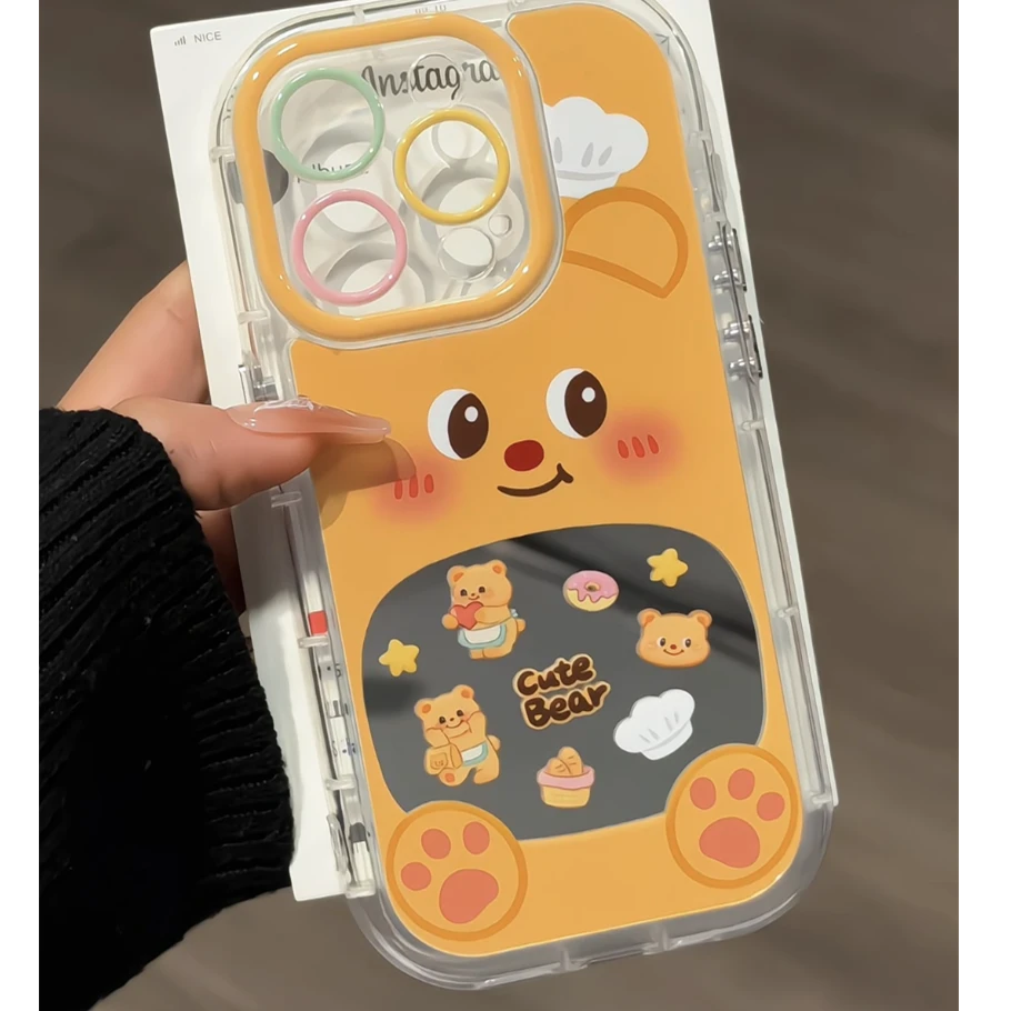 适用苹果iPhone16pro手机壳15pro黄油小熊的口袋奶油镜面mate华为