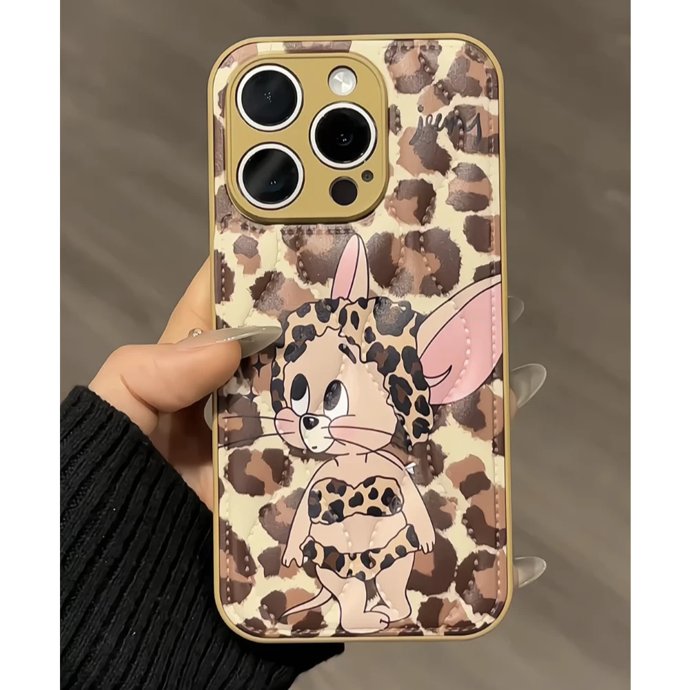 肤感直边羽绒服15适用iPhone16pro卡通华为p70豹纹杰瑞手机壳防摔