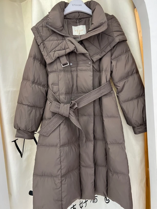 VV冬季女装连帽羽绒服长款加厚保暖外套24124112