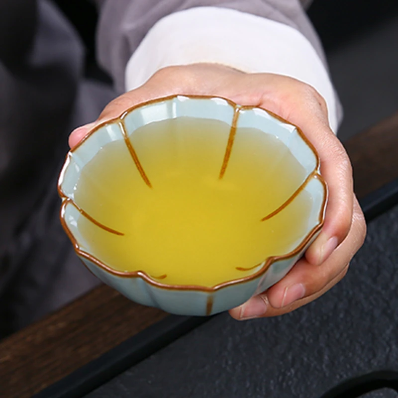 天青白玉茶具汝窑主人杯大号天青可养开片汝瓷茶杯女士功夫品茗杯