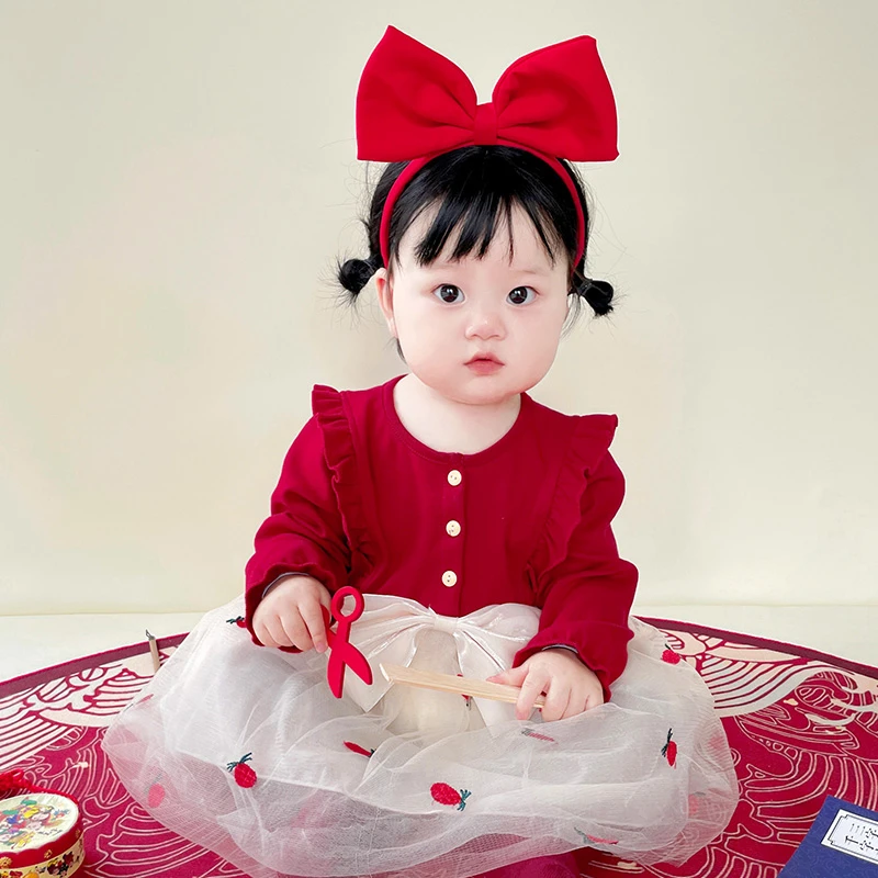 周岁女宝宝礼服红色连衣裙婴儿衣服抓周宴裙子长袖公主裙女童秋装