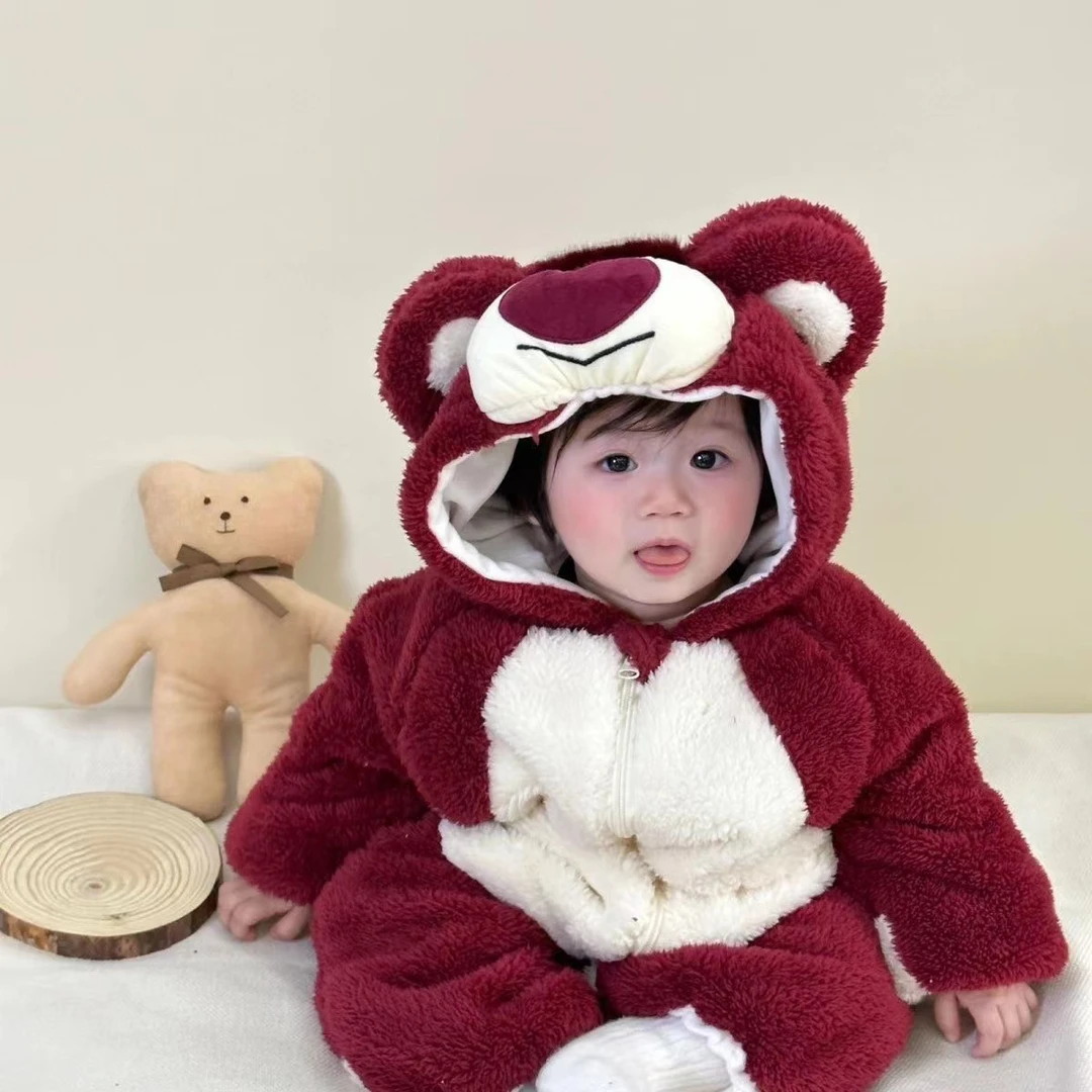 婴儿保暖秋冬卡通可爱加厚连体衣男女宝宝冬季哈衣新生儿外出哈衣