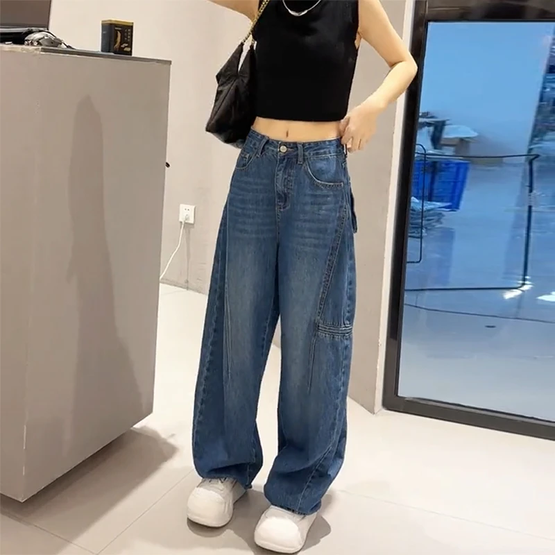 阔腿牛仔裤女秋季2024年新款胖mm宽松显瘦大码弯刀裤香蕉裤镰刀裤