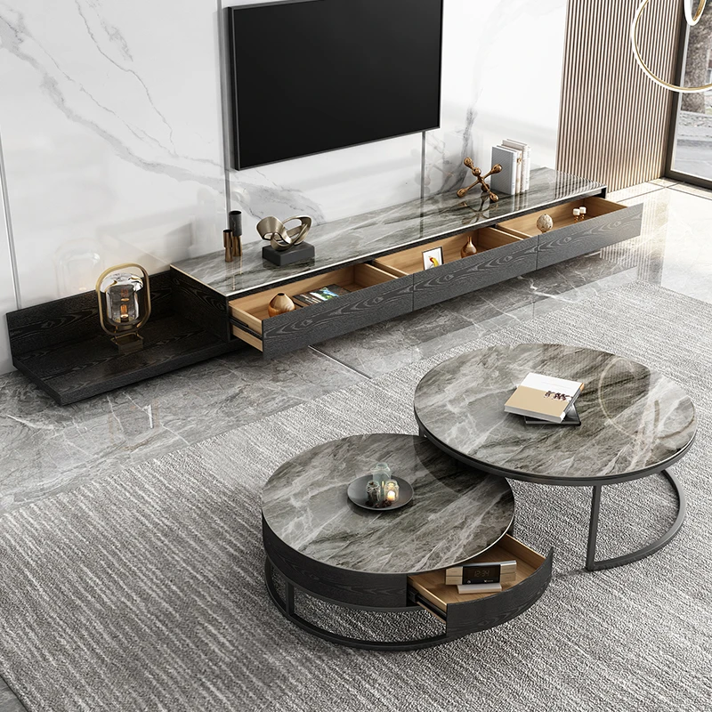 法莎蒂【CJ607圆几*】意式岩板茶几电视柜圆形储物北欧轻奢现代简约