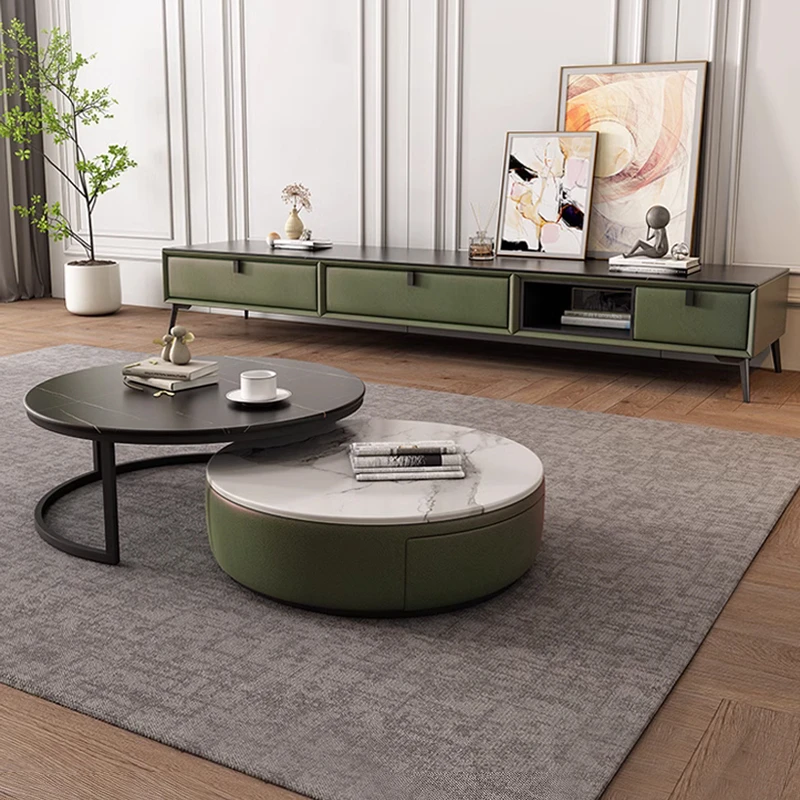 法莎蒂【885#】轻奢岩板茶几电视柜极简客厅可伸缩储物大小圆茶几
