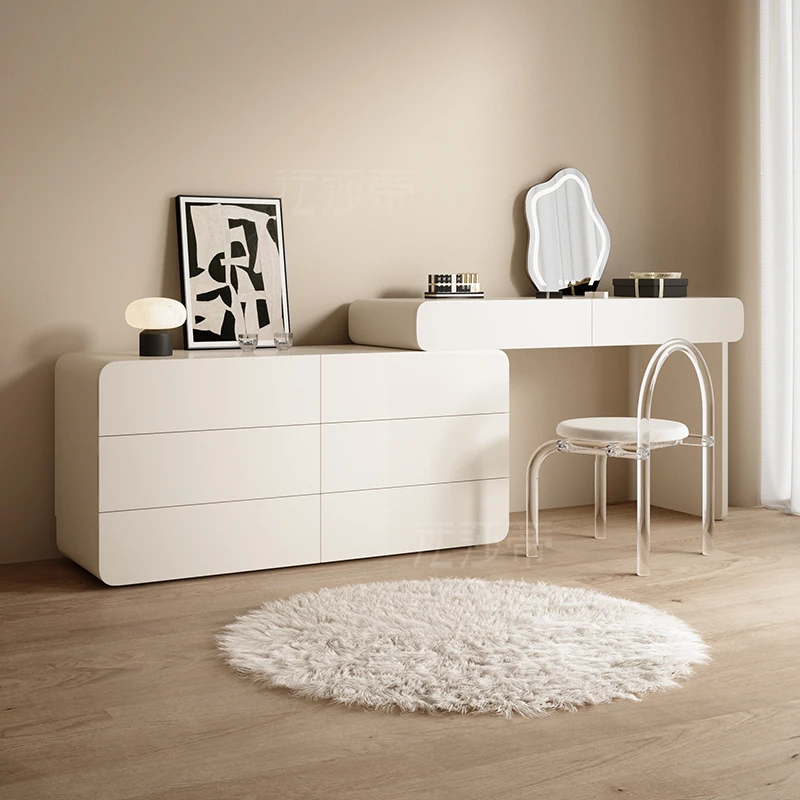 法莎蒂【T12#】实木梳妆台简约收纳化妆一体轻奢烤漆梳妆桌白色