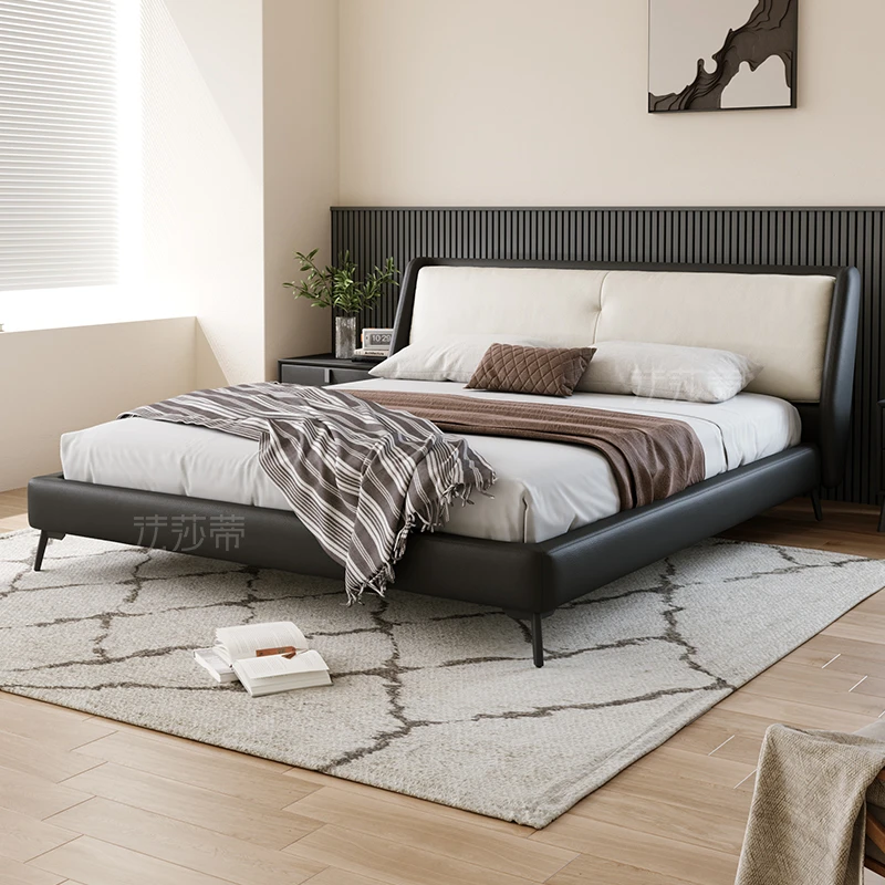 法莎蒂【C2038#】进口真皮床简约现代北欧卧室双人床高箱简约婚床