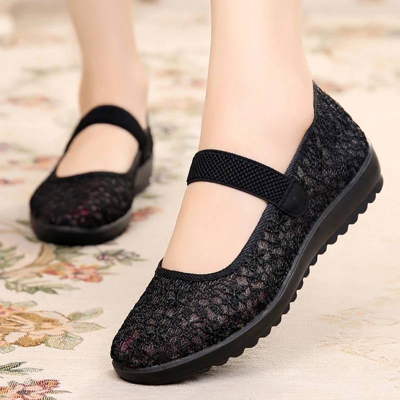 老人凉鞋女防滑老北京布鞋夏季妈妈鞋网鞋透气网面老年鞋奶奶镂空