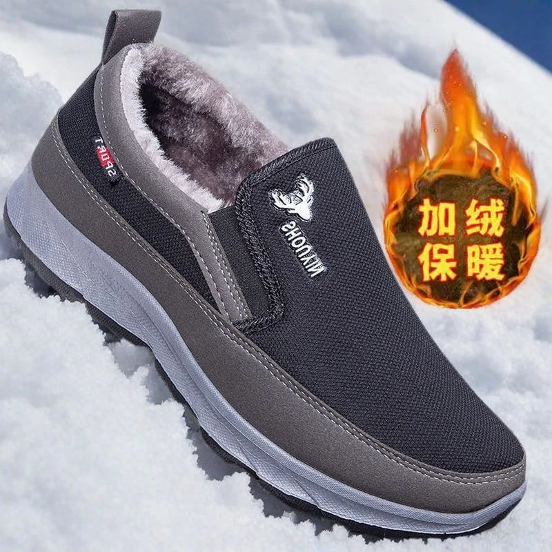 中老年加绒棉鞋爸爸鞋老北京布鞋男鞋加厚冬季休闲保暖一脚蹬爷爷