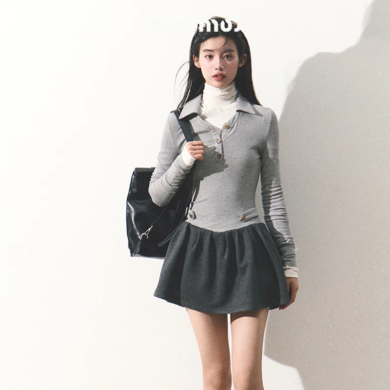 OAKMOO/ "鲜活的人"秋冬学院风衬衫领内搭连衣裙