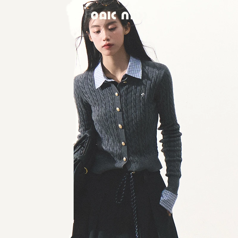 OAKMOO/ "成长过程"经典老钱学院毛针织衫多色圆领简约百搭开衫女