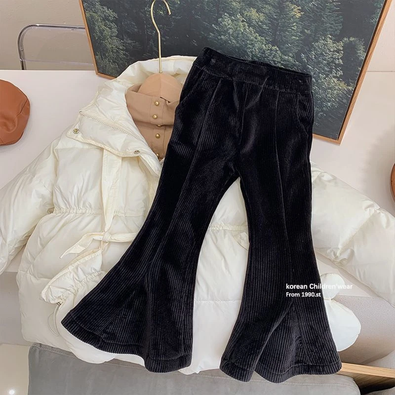 [日落]秋冬加绒女童喇叭裤2024新款韩版小童微喇裤韩版加厚外穿