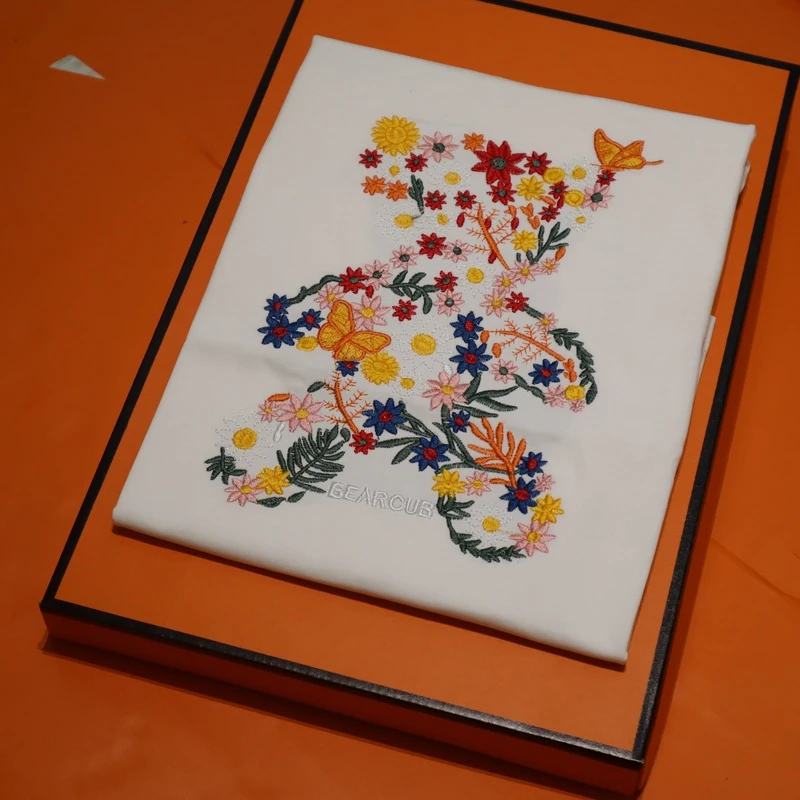 6014夏季2025新款短袖t恤男潮牌ins小熊刺绣圆领半袖体恤男士衣服