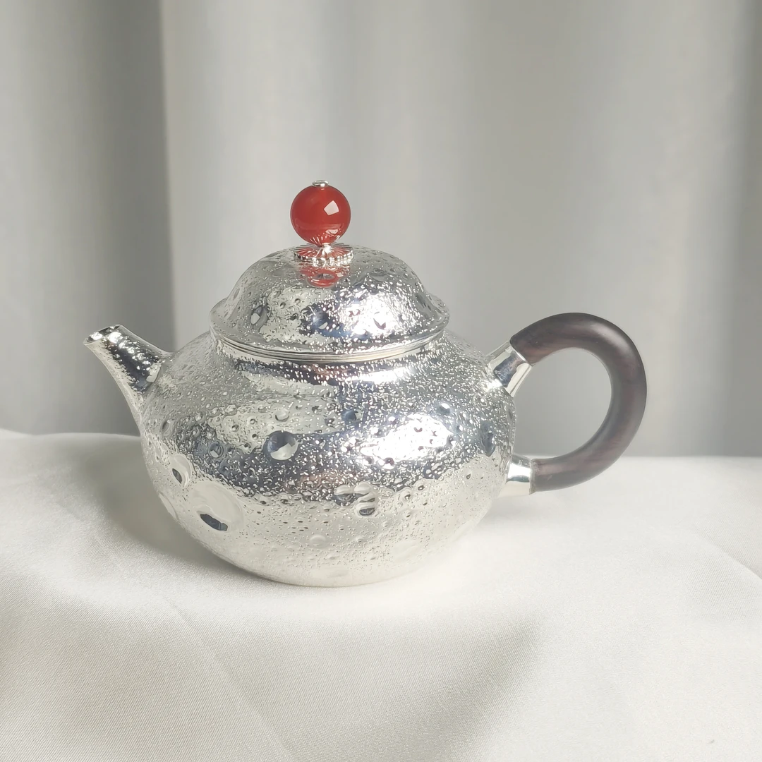 清货-手作檀木999星球款家用泡茶文旦银壶