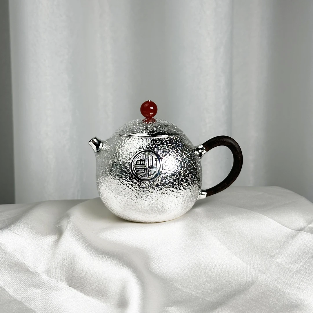 新品--手工锤纹福字龙蛋壶银壶999银