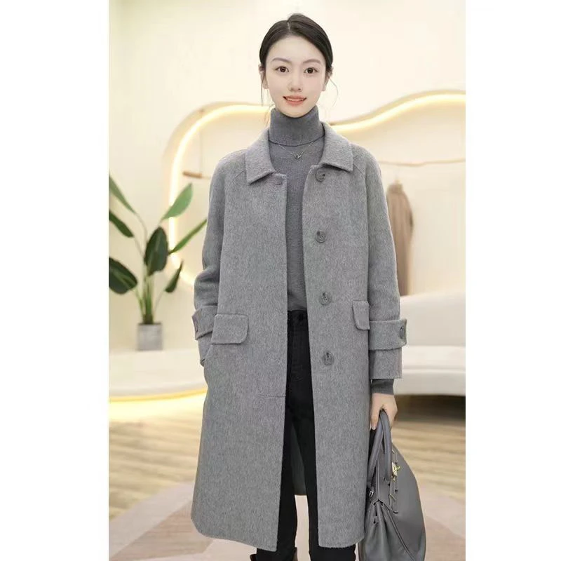 曼贝小个子双面羊毛大衣女2023秋冬新款呢子上衣赫本风毛呢外套