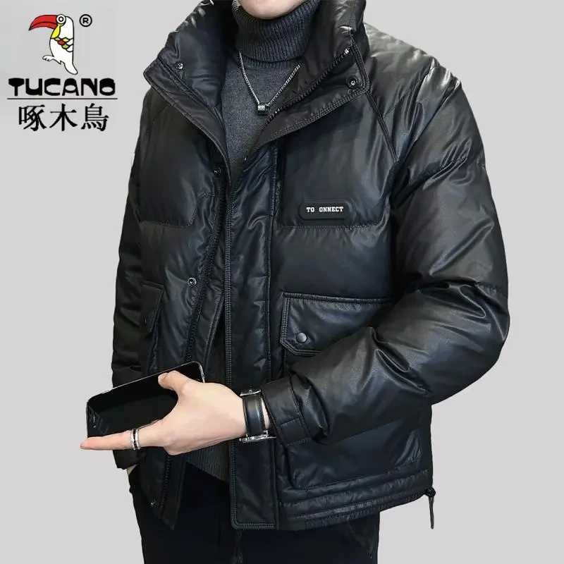 啄木鳥高端皮棉服男士冬季新款加厚保暖上衣休闲潮流立领棉衣外套