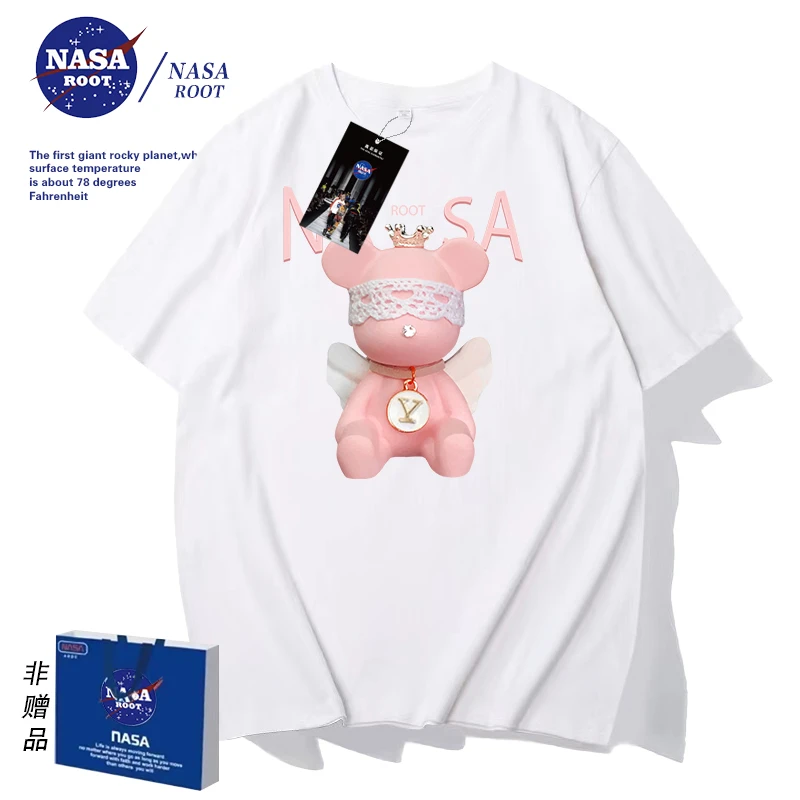 NASA联名款潮牌T恤短袖男女同款时尚百搭商务休闲圆领短袖天使熊