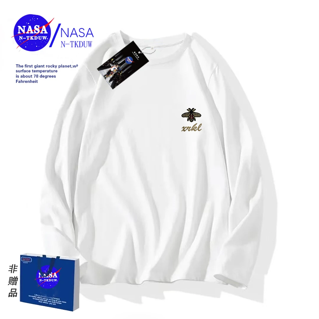 NASA联名款潮牌长袖T恤男女同款时尚百搭圆领休闲t恤长袖刺绣蜜蜂