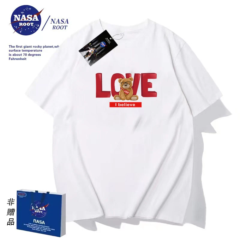 NASA联名款潮牌T恤短袖男女同款圆领印花时尚百搭休闲短袖LOVE