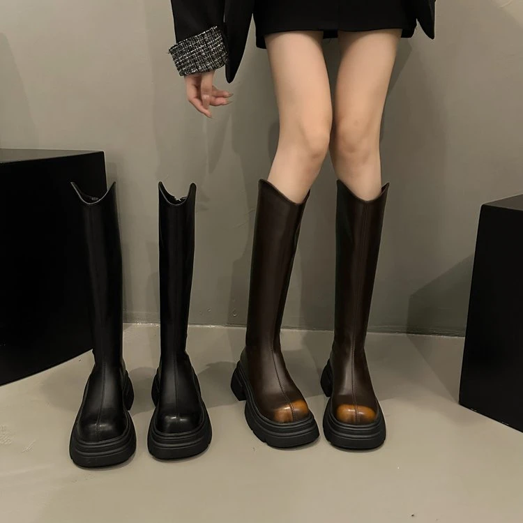 厚底小个子高筒靴女2023秋冬季显瘦洋气高级感炸街不过膝长靴