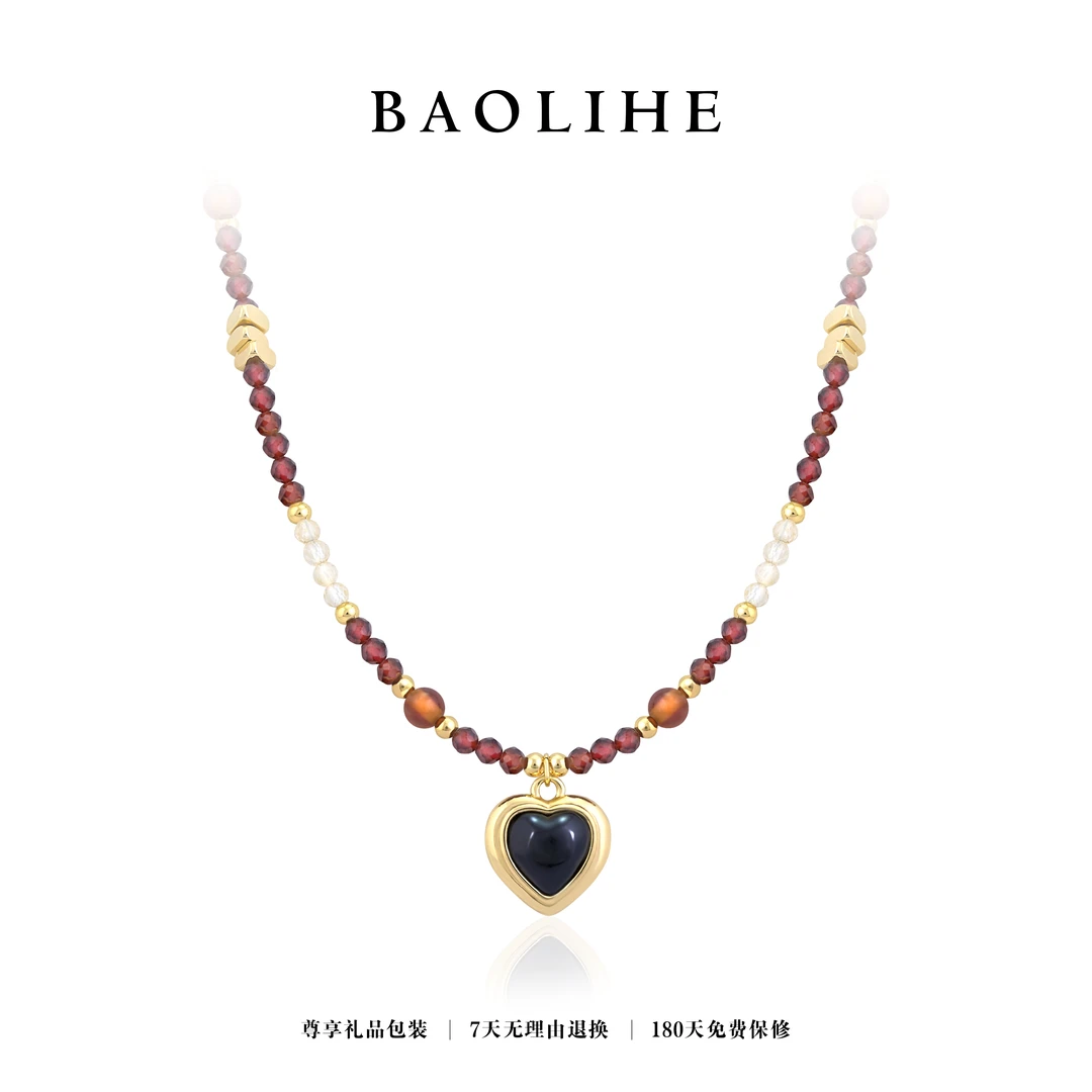 A石榴石 秋冬新款黑桃心吊坠红色项链多样性发其一X6994