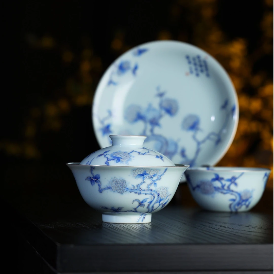 【晴山素华】青花描银绣球花系列 手绘 纯手工 名窑 高档 家用 陶瓷