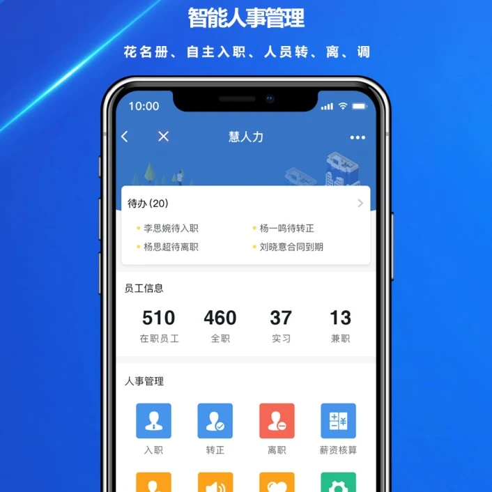 慧人力智能人事管理 数据联动 无纸化办公