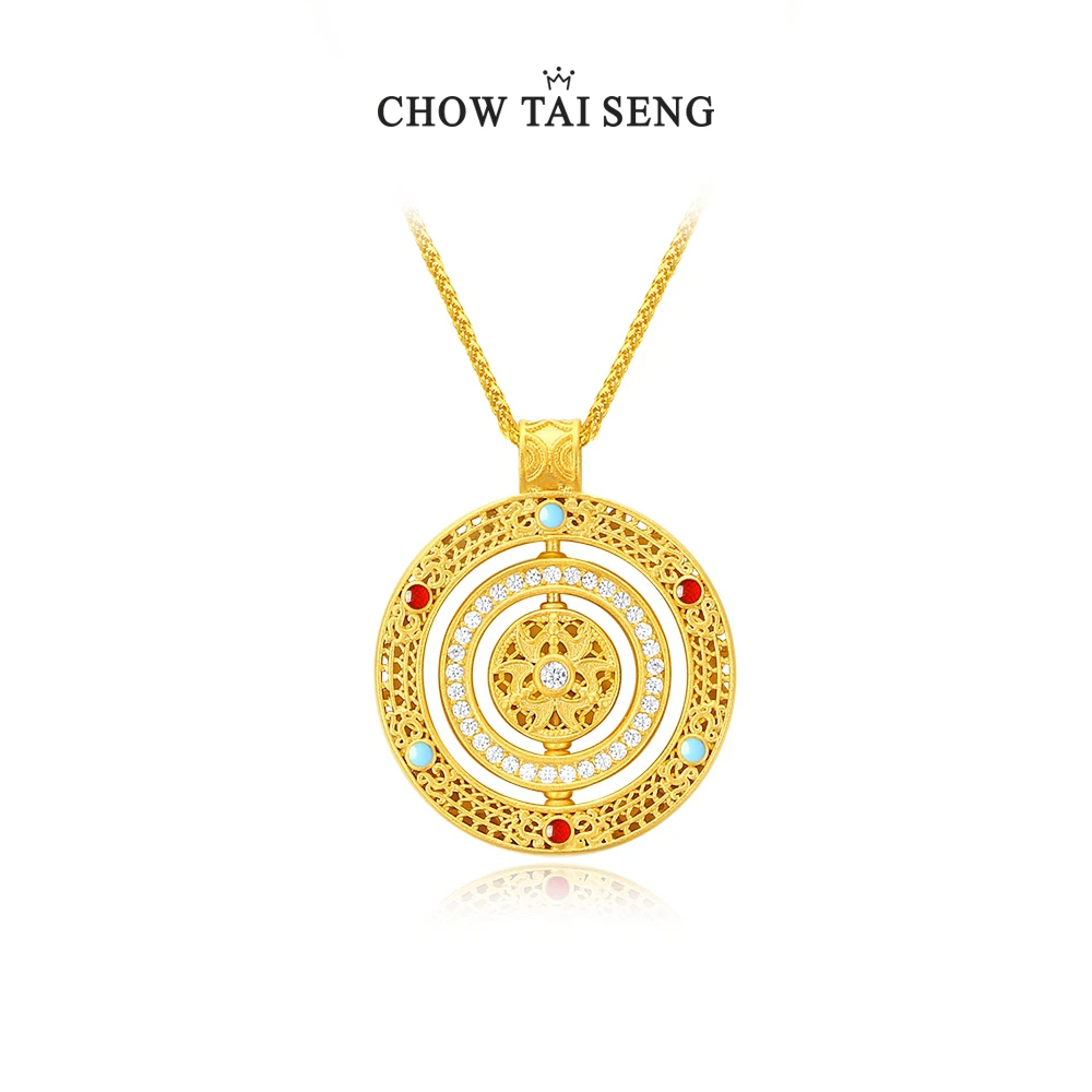 坠链均925银 周大生八宝罗盘项链国潮复古轻奢百搭首饰节日礼物