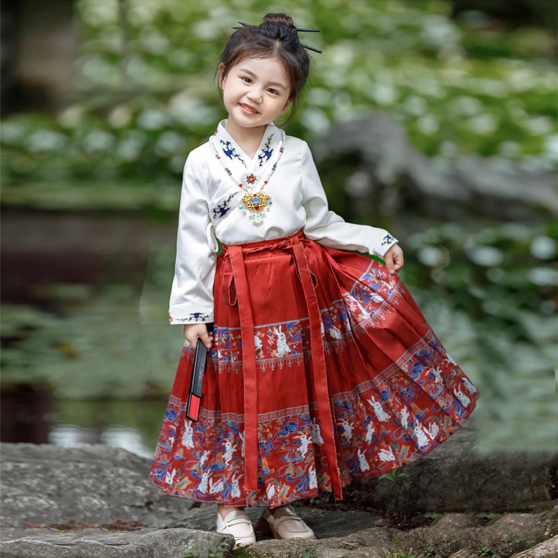 2024春季新款女童国风日常马面裙小女孩古装裙子中小儿童汉服唐装