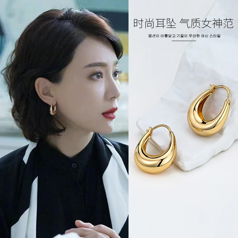 法式耳环纯银素圈耳圈大嫂同款耳饰女轻奢耳扣百搭耳坠
