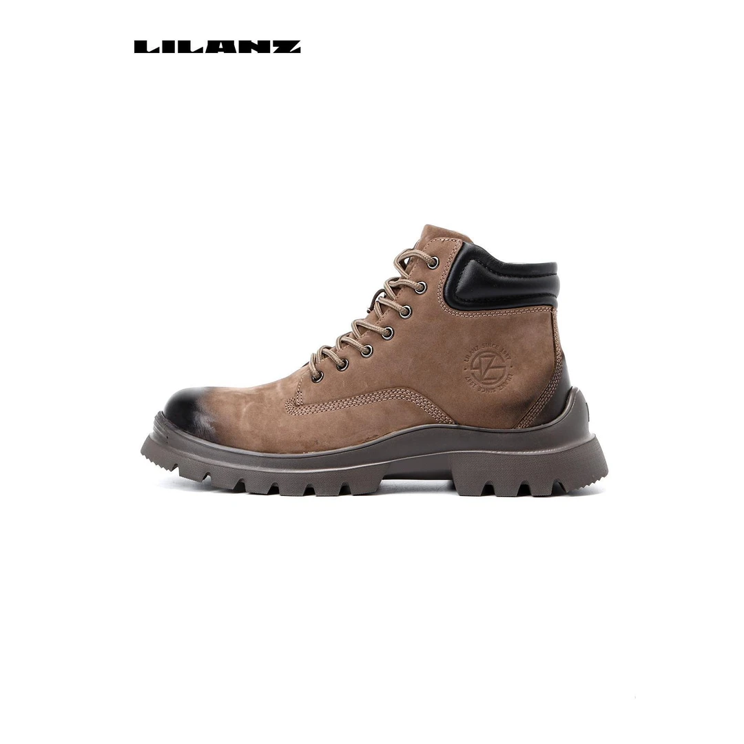 利郎男士高档户外时尚百搭高帮马丁靴男款耐磨真皮复古  23DXL305