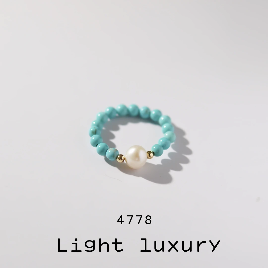 铜合金戒指 4778新中式国风百搭石头大自然珠珠弹力