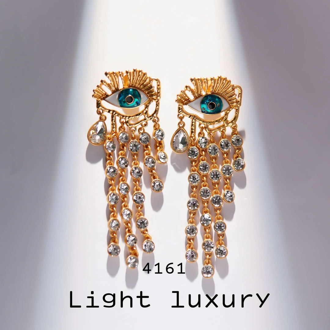 铜合金耳饰 4161气质轻奢时尚设计师恶魔之眼泪珠流苏耳钉