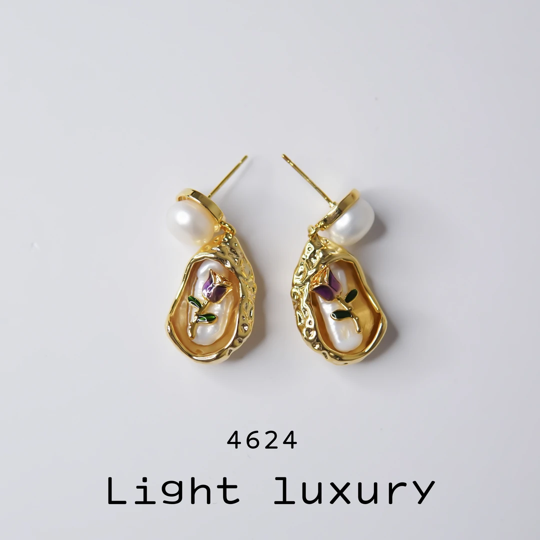 铜合金耳饰 4624气质法式小众轻奢熔岩玫瑰花耳钉